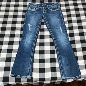 Vigoss Chelsea Bootcut Jeans Size 5 x 33 Stretch Distressed Ripped Metallic